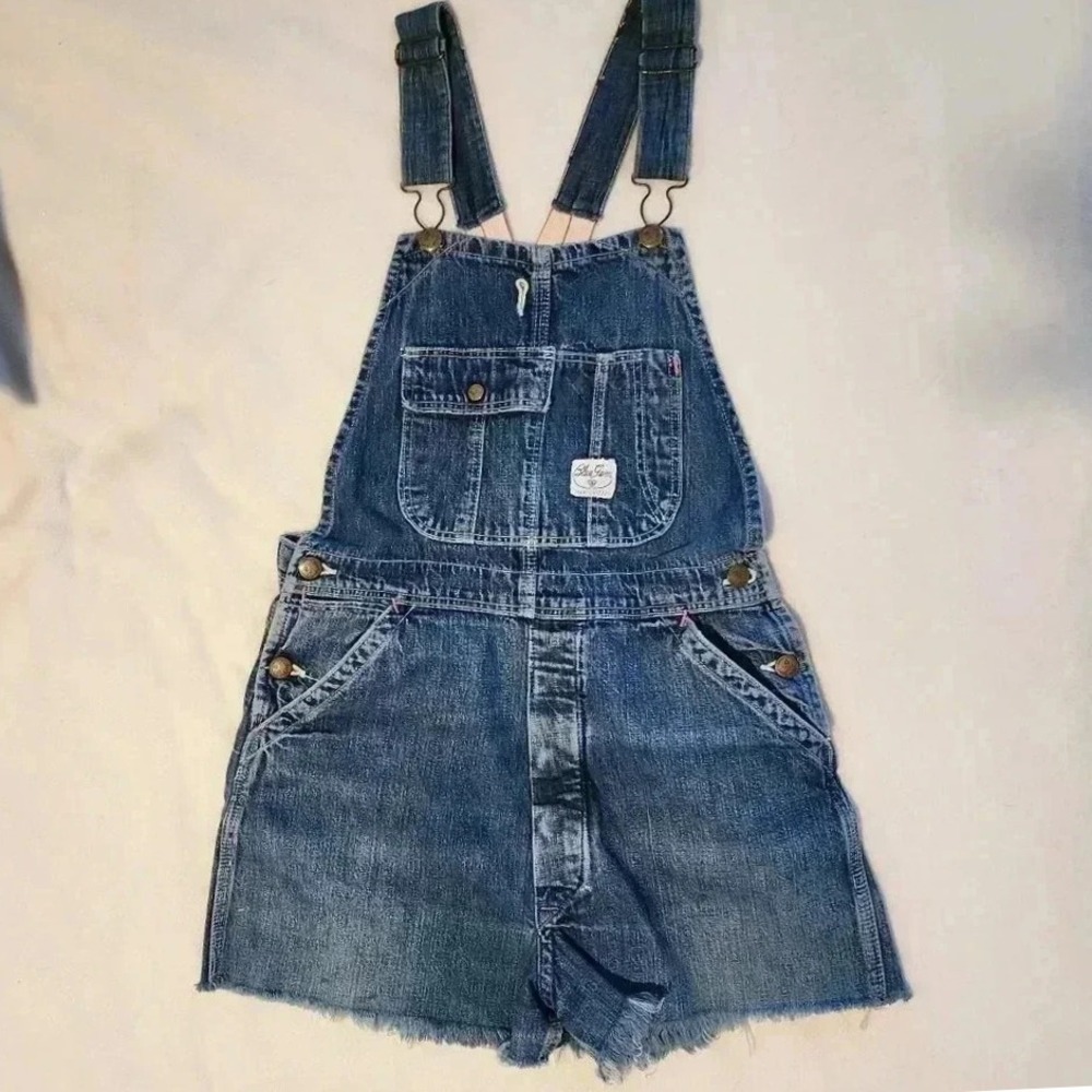Blue Gem Denim Overalls Jean Shortalls Distressed Frayed Hem Womens